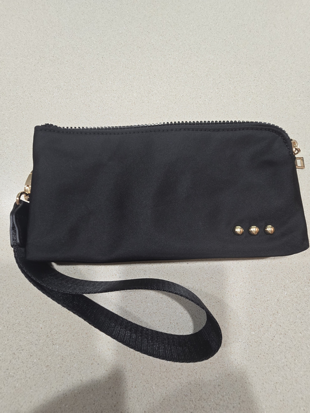 Pretty Simple Black Wristlet Clutch with Gold Stud Details